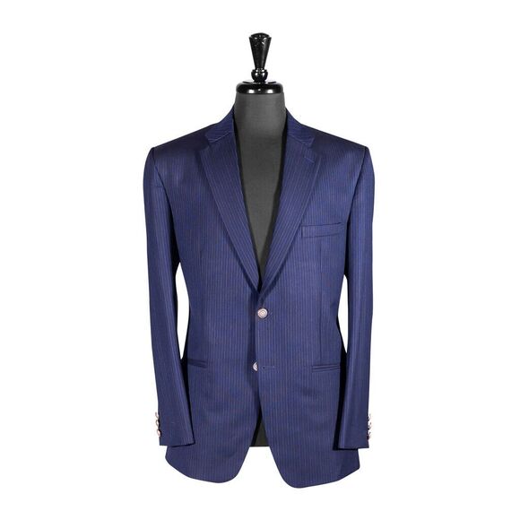 Mens Blazer Navy Blue Striped Wool Dress Formal Slim Suit Jacket Sport Coat 40R
